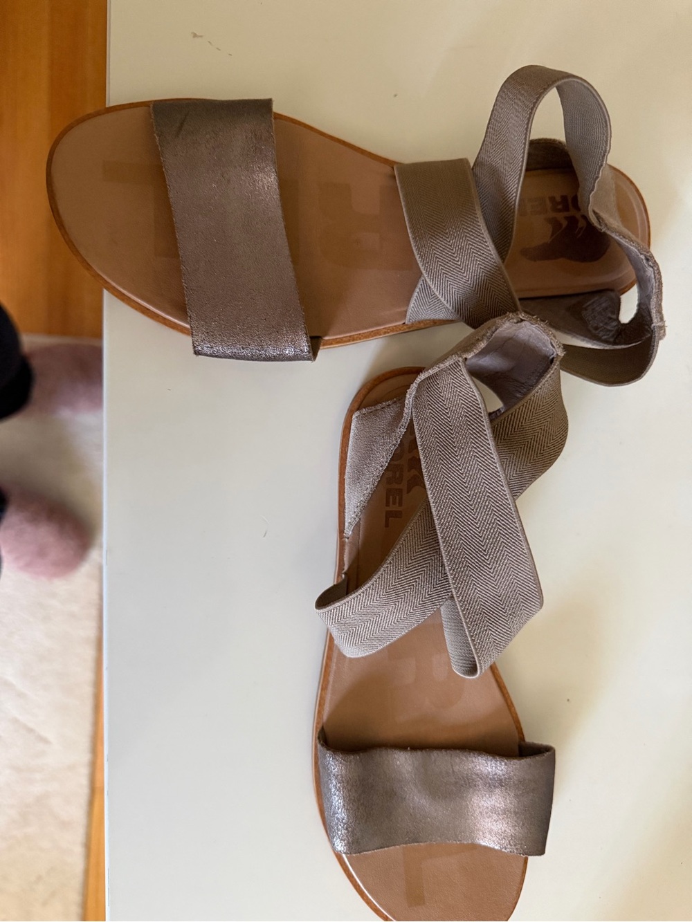 Sorel Women's Metallic Taupe-Strap Ankle Tie Sandals